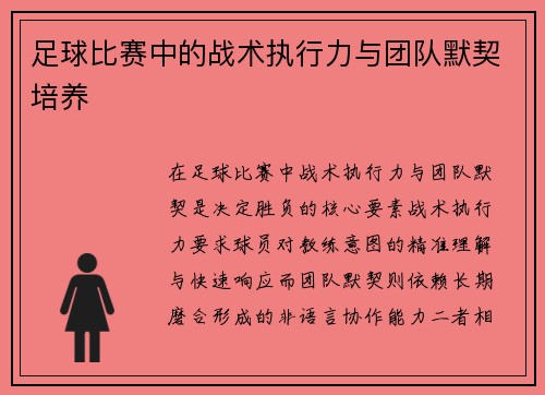 足球比赛中的战术执行力与团队默契培养